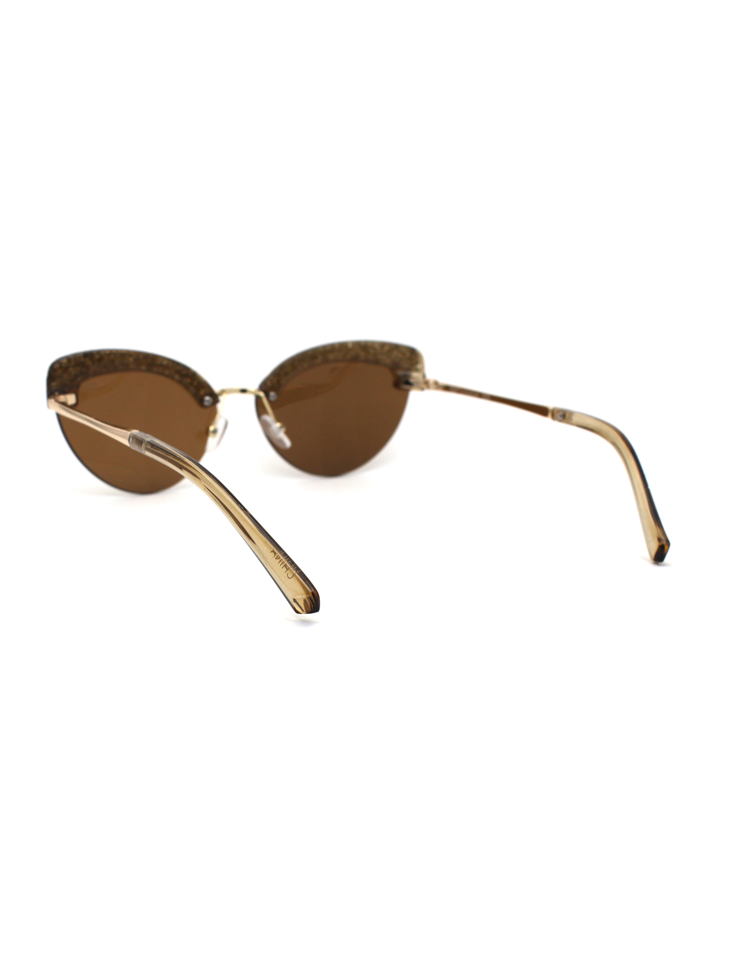 Womens Glitter Nugget Stud Half Rim Round Cat Eye Sunglasses Gold Beige Brown - image 4 of 4
