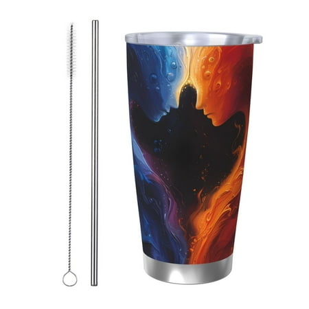 

Gukieu Red And Blue Abstract Print 20OZ Car Cup Vacuum Stainless Steel Leak-proof Thermos Cup Unisex Suitable for Home Outdoor and Sports-Straw Two-piece Set