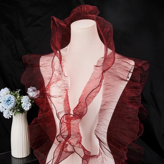 1set 10 Yards Lucency Polyester Pleated Lace Trim Ruffled Lace Ribbon for Garment Accessories Dark Red 5 inch(127mm)