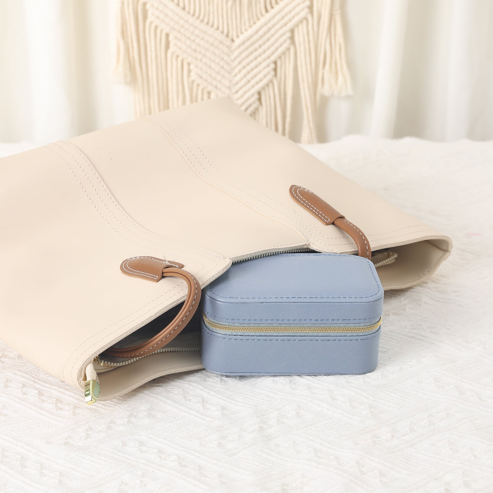 Unique Bargains Portable PU Leather Jewelry Box Mini Organizer Blue