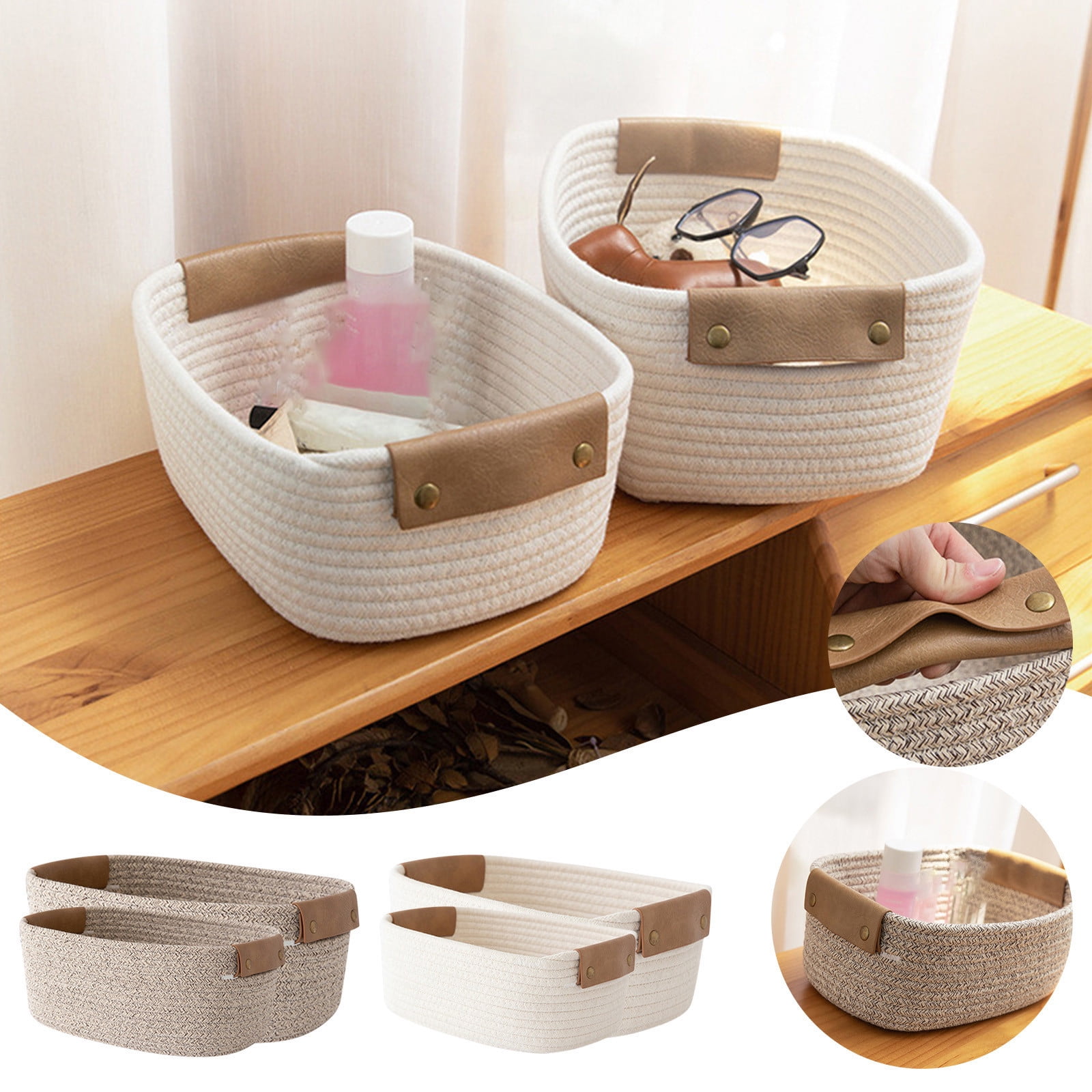 Nkmbld Storage Containers Multifunctional Storage Basket Household Small Item Sundries Storage Basket Snack Desktop Cotton Rope Woven Storage Box