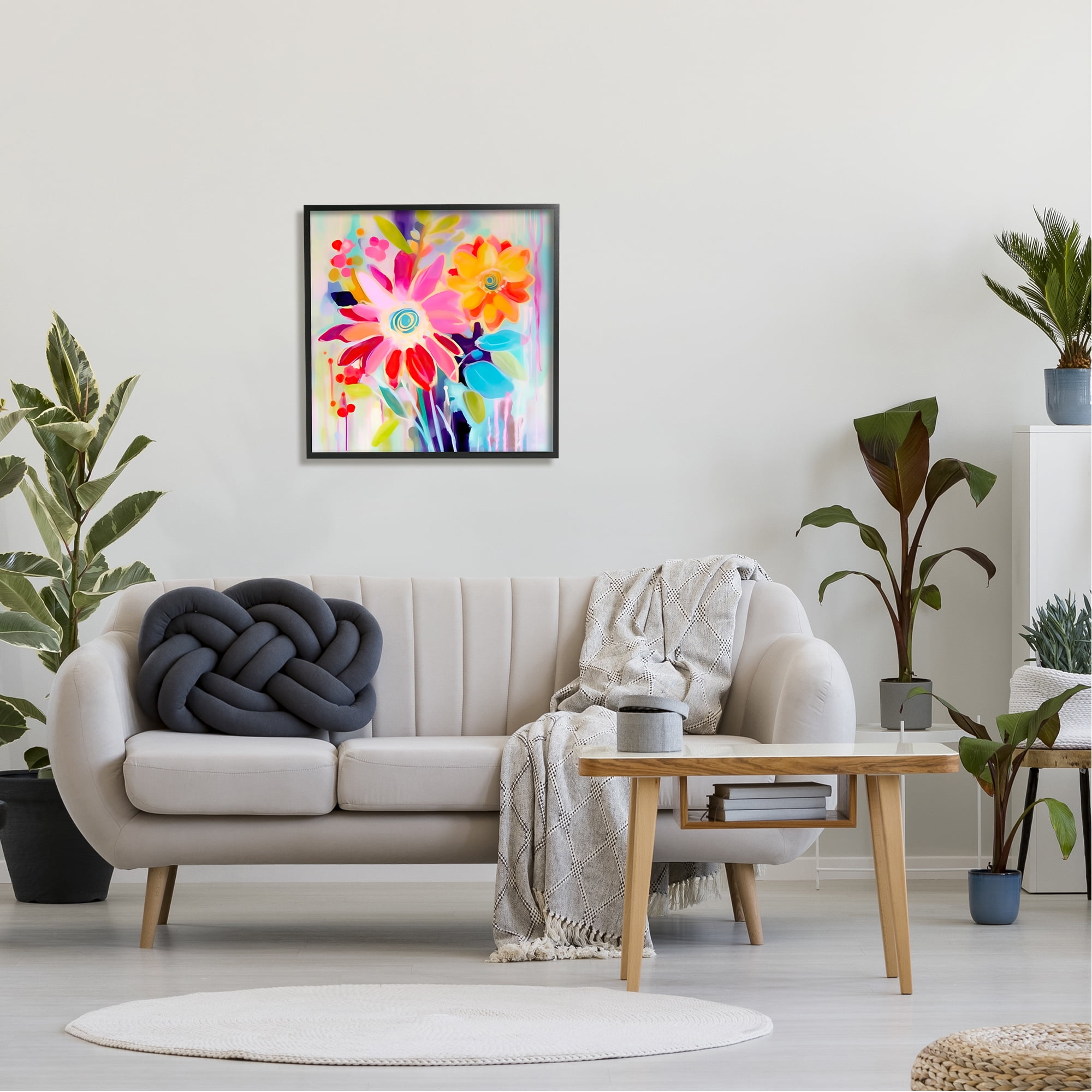 Stupell Industries Bold Modern Florals Botanical & Floral Painting Black Framed Art Print Wall Art, 24 x 24