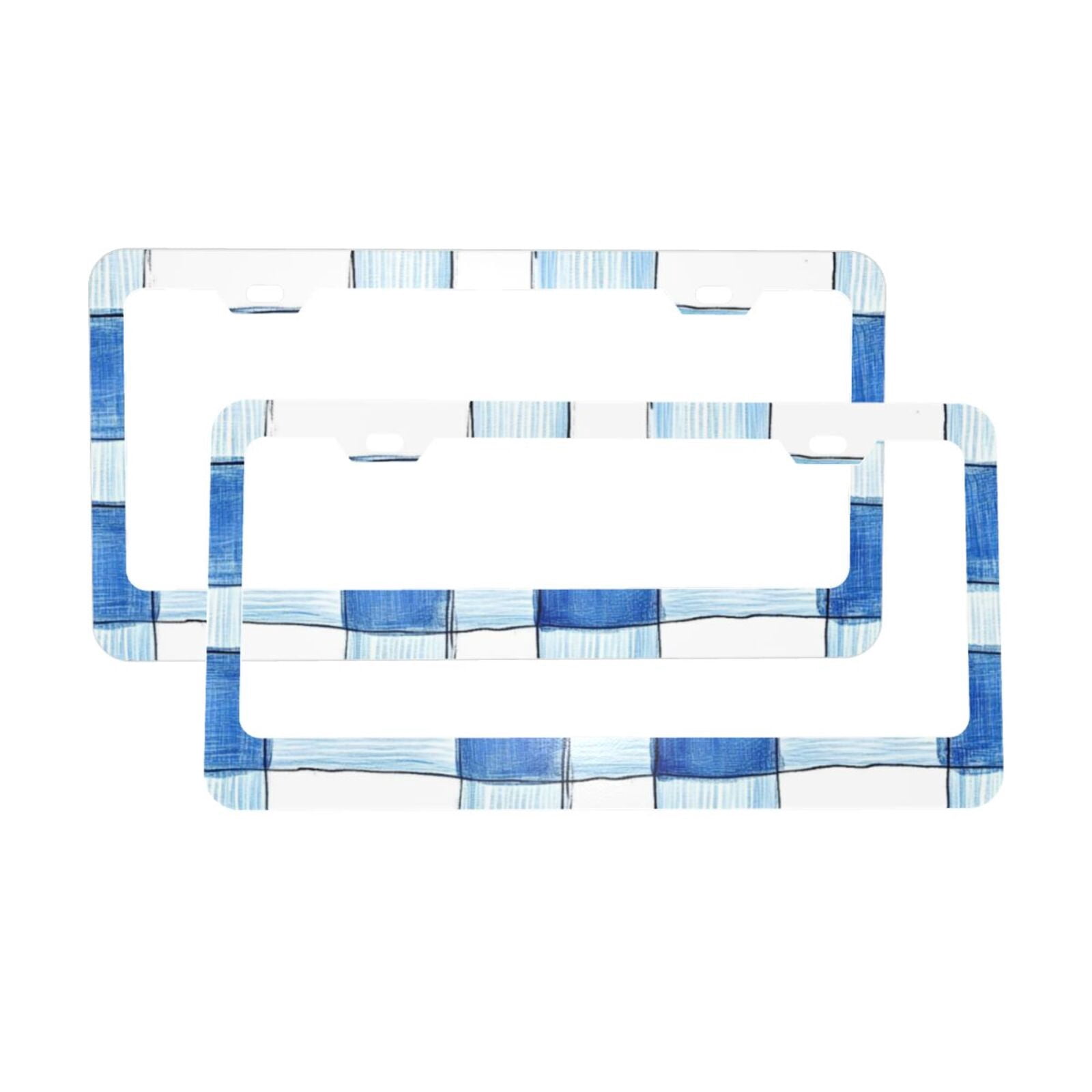 License Plate Frame With Screw Caps 2 Pack Car Plate Frame Front And Rear Rust-Proof Universal Car Tag Holder Cornflowerblue Checked Hand-Drawn Sketch_2