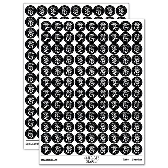 We're Tying the Knot Wedding Rings Round Sticker Set - Black - Gloss Finish - 0.50" Size