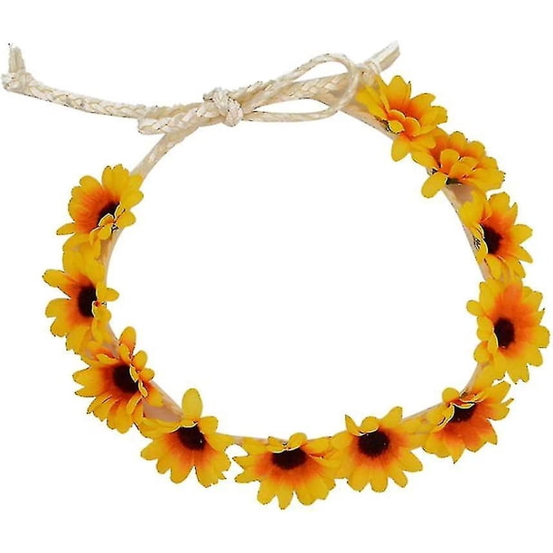Guirnalda de cabeza de crisantemo, corona de flores, diadema, lazo para la cabeza para mujeres y niñas, suministros para fiesta de Halloween (amarillo) (2 unidades)