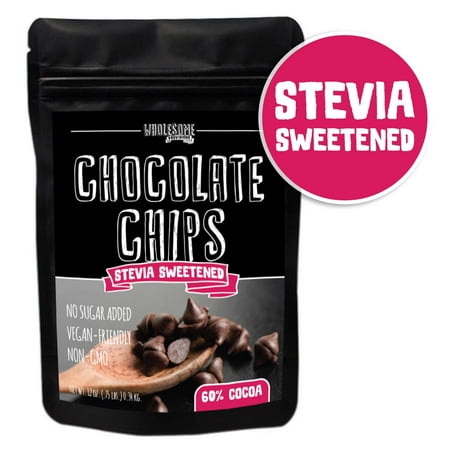 Sugar Free Chocolate Chips, Stevia Sweetened, 12 oz. Value Size, Non-GMO, Vegan, Keto, Low Carb, 60% Cocoa, All Natural, Baking Chips, Gluten Free, No Sugar