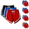 thumbnail image 2 of Fengactive 3PC Womens Dolphin Hem Shorts Elastic Drawstring Waist Contrast Piping Side Pockets Sporty Lounge Sleepwear Bottoms, 2 of 7