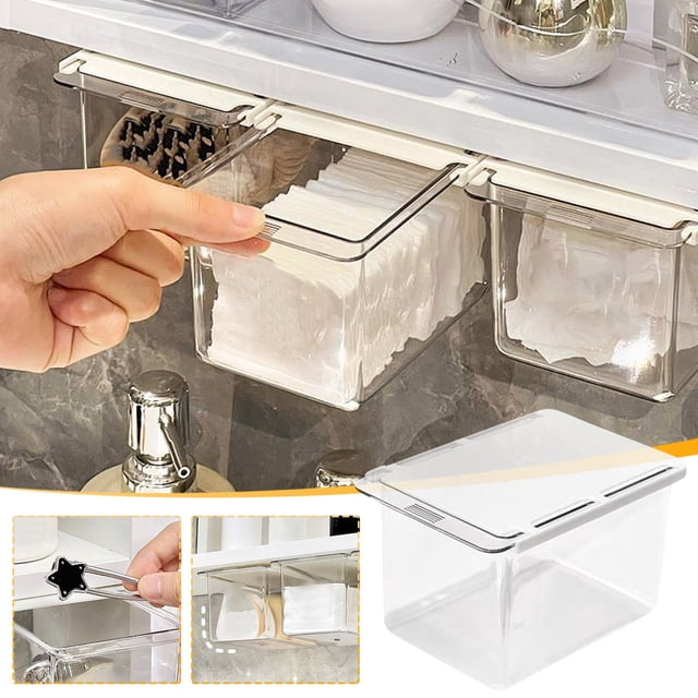 Cabinet Drawer Organizer, Staron 2026 Transparent Pull-Out Storage Box, Under Sink Bathroom Cabinet Shelf for Swabs Cosmetics Quick Access