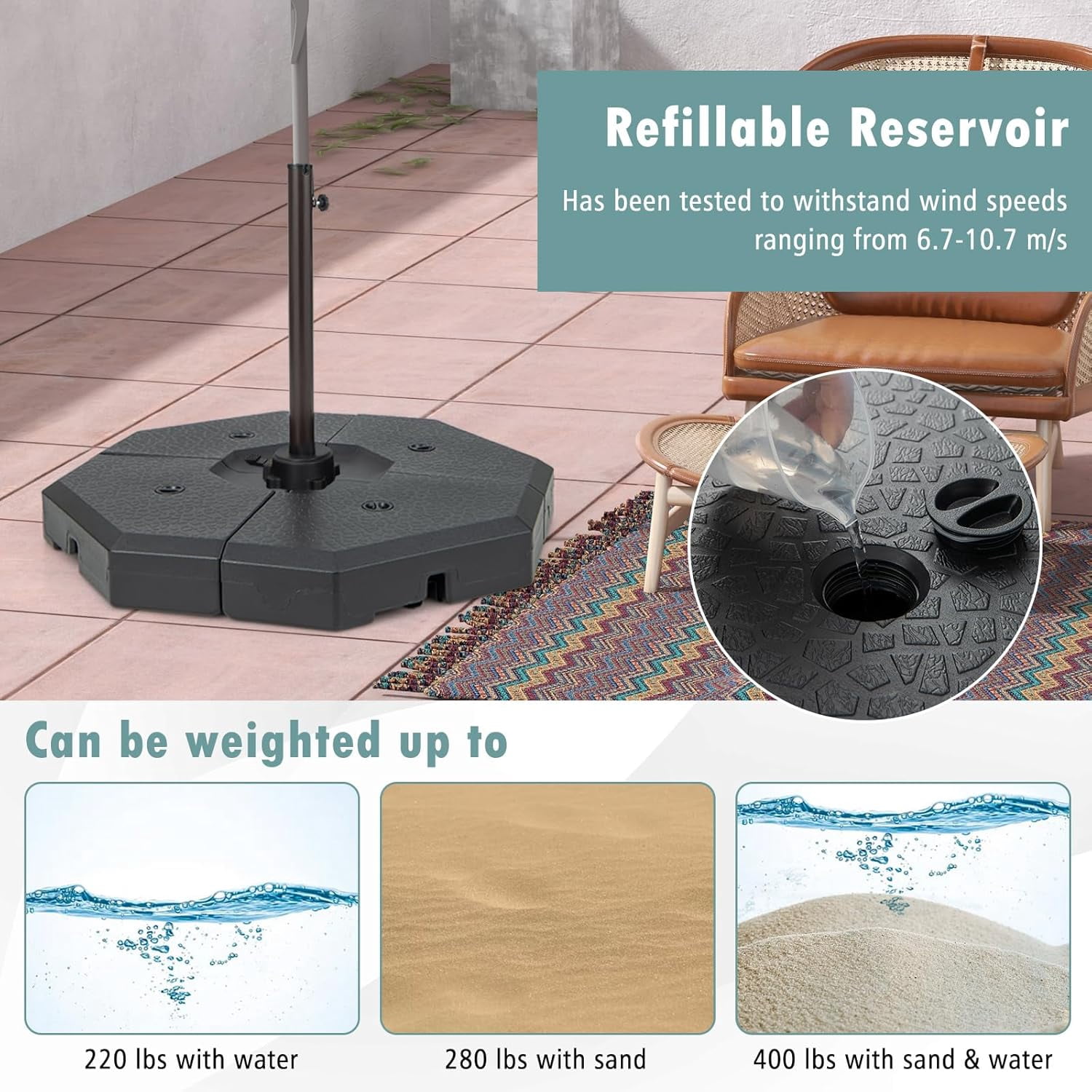 Neatifyes 4 Piece 350 lbs Patio Umbrella Base, Octagon Shaped Water & Sand Filled Outdoor Weighted Umbrella Base Plate, 41" x 41" Umbrella Stand for Cantilever Offset Large Umbrella