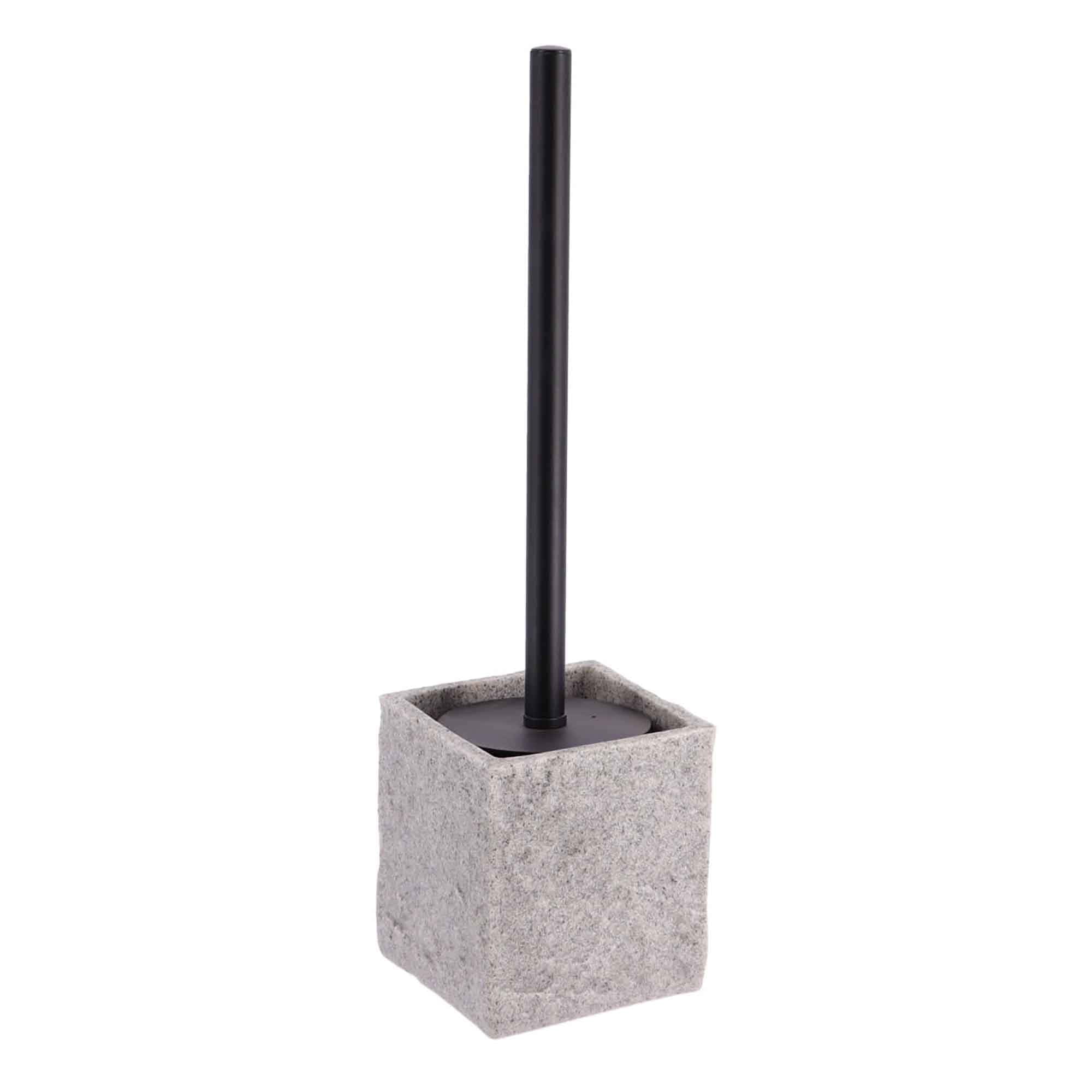 Gray Stone Effect Square Toilet Brush and Holder Set