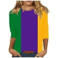 thumbnail image 2 of Pxxlle Womens Mardi Gras Outfits Funny Mask Graphic Shirt Plus Size 3/4 Sleeve Round Neck Fat Tuesday Shirts New Orleans Party Tops Size XXXXXL, 2 of 5