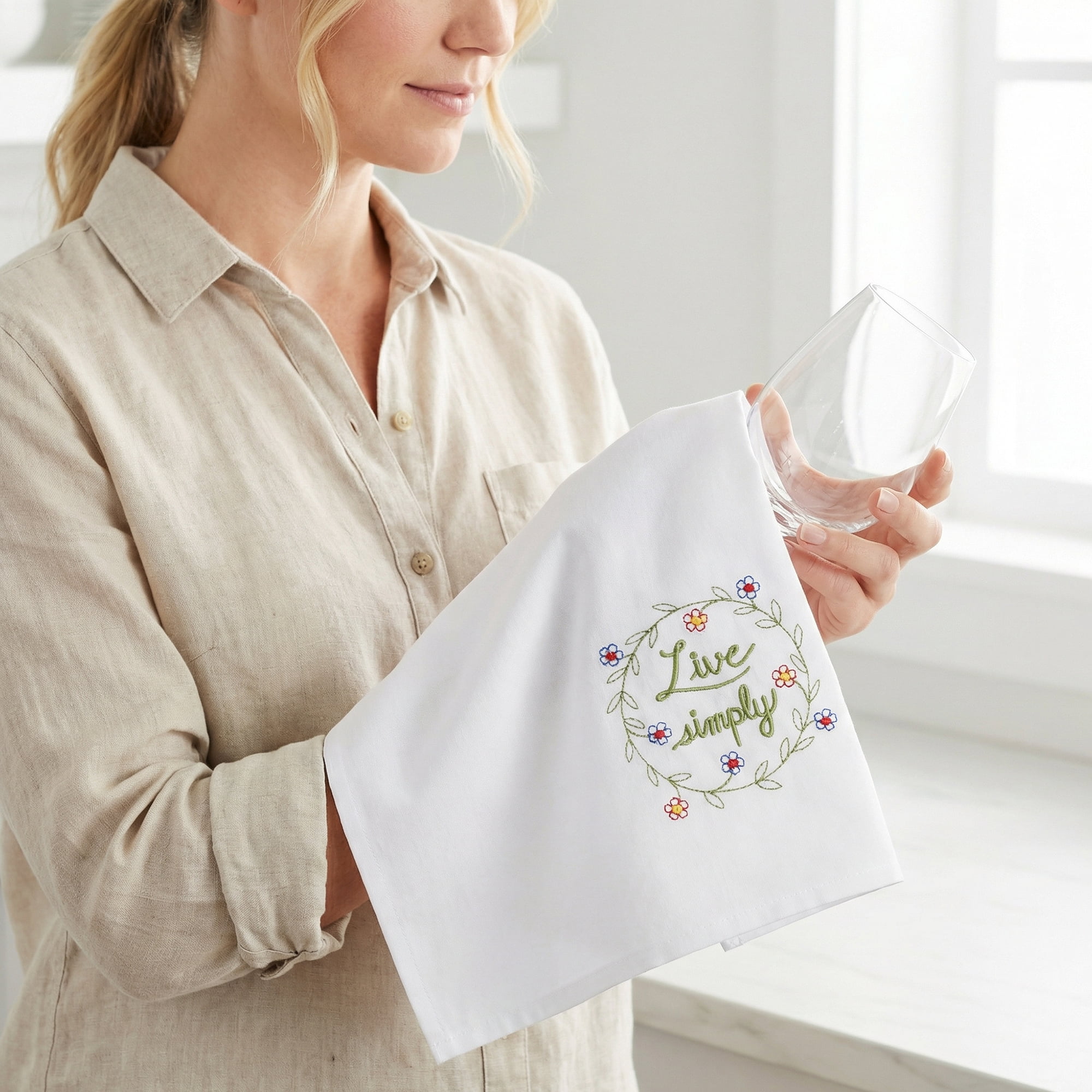 Unique Bargains Embroidered Pure Cotton Absorbent Towels 4 Pack White-2/White-3 26" x 18"