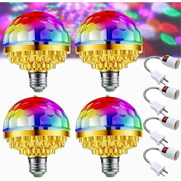 Colorful Rotating Disco Ball Light, Rotating Disco Ball Light, Plug in Disco Ball Light, Rotating Disco Ball Light Plug in, Magic Light Bulb with Sockets, Disco Ball Light for Christmas (4 Set)