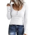 thumbnail image 1 of Camisetas Henley de manga larga para mujer, camisetas ajustadas con botones y cuello redondo, camisas de punto acanalado, 1 of 3