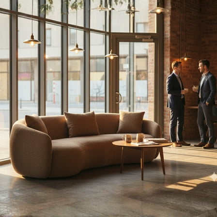 GOMYHOME 3-Seater Curved Boucle Sofa with Pillows, Modern Brown Upholstered Couch