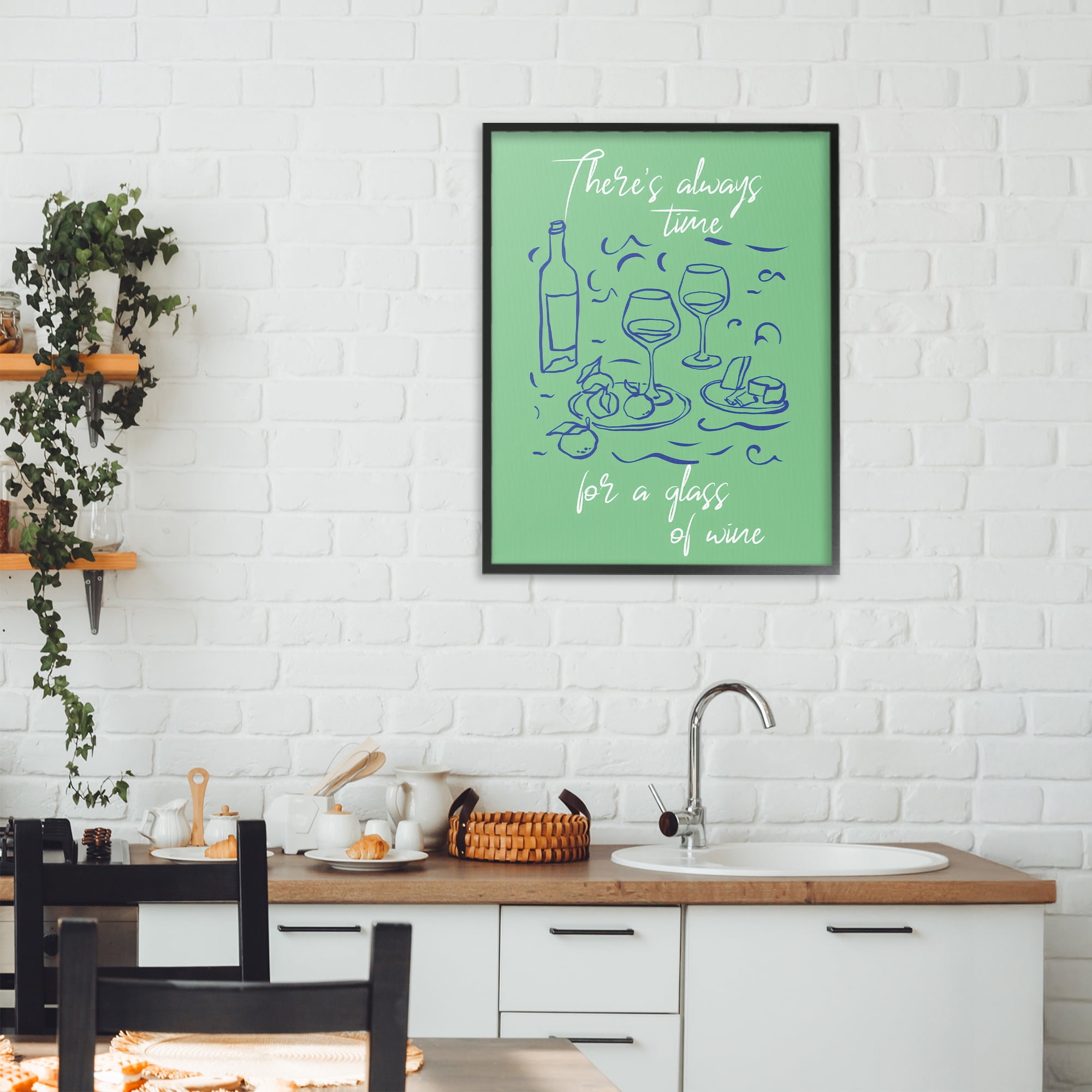 Stupell Industries Always Time For Glass Of Wine Black Framed Giclee Art, design by The Prints Vibe