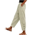 thumbnail image 5 of VBVC Women's Gingham Drawstring Cropped Pants , Summer Tapered Trousers For Women , Ladies' Checkered Side Button Hem Bottoms with Pockets, Green , S-2XL, 5 of 8