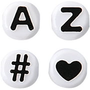 The Beadery Alphabet Beads Super Value Pack, Plastic Beads, White with Black Lettering, 1 package