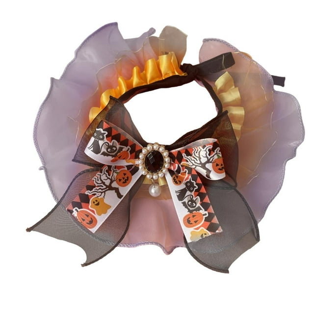 Collar de Gato perfecl Accesorio para disfraz de mascota Decoración para fiesta de Halloween con Lazo Naranja Violeta S
