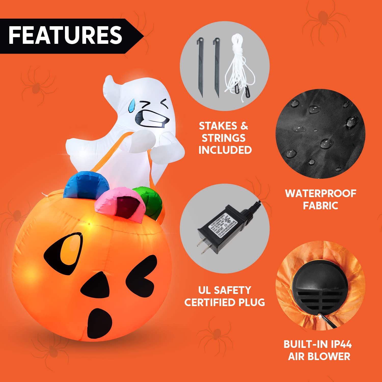 Joyfy 5 Ft Halloween Inflatable Ghost Lifting Pumpkin Candy Bag photo 5