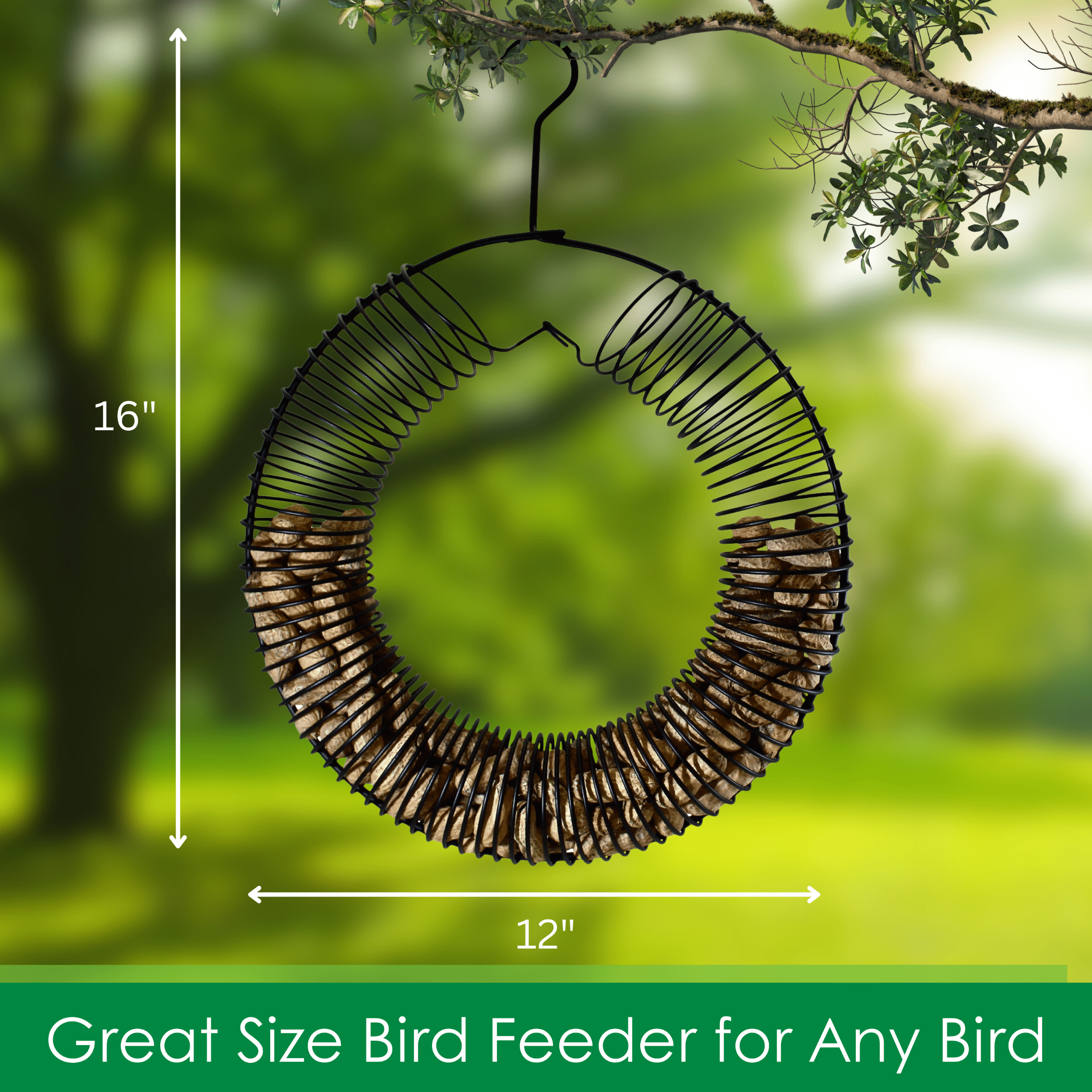 Songbird Essentials Bird Feeder Squirrel Feeder Whole Peanuts Wreath Black