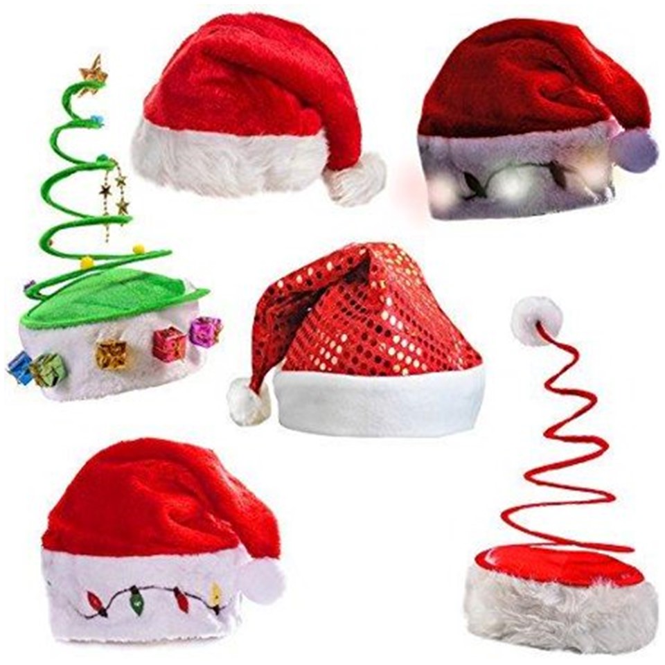 Christmas Holiday Hats 6 Pack- Santa Hats- Coil Hats Hat- Light up Hats - Walmart.com - Walmart.com