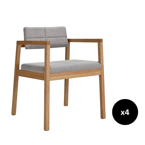 Set de 4 Sillas de Comedor de Madera con Tapizado de Tela, Sillas para Comedor, Cocina y Escritorio, Midtown Concept Gin, Roble y Gris Claro