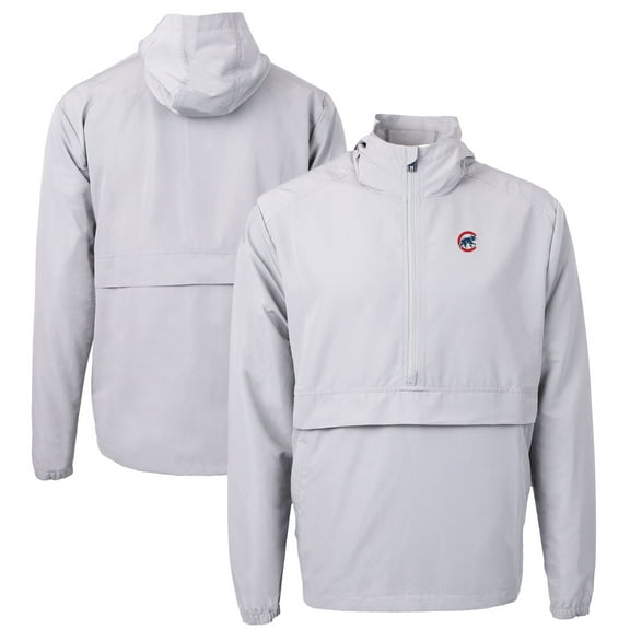 Men's Cutter & Buck Gray Chicago Cubs Charter Eco Recycled Half-Zip Anorak Jacket