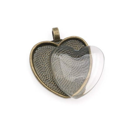 - Antique Brass Color Heart Bezel With Glass Cabochon 25mm - Pendant Set