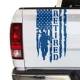 thumbnail image 1 of Retired Soldier Veteran Distressed American USA US Flag Truck Tailgate Vinyl Decal Compatible with most Pickup Trucks U.S. Army Sticker USAF USMC US Navy Decal (11" x 20", Blue), 1 of 8