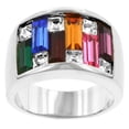 thumbnail image 2 of Precious Stars R05339R-V02-05 Precious Stars Silvertone Finish Baguette Jewel-Tone Rainbow Crystals Fancy Wide Band, 2 of 4