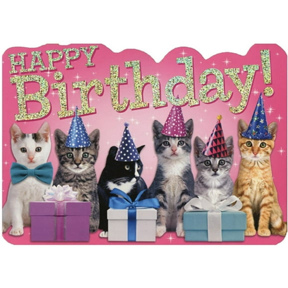 Paper House Productions Row of Birthday Kittens Die Cut Foil Birthday Card For Kids