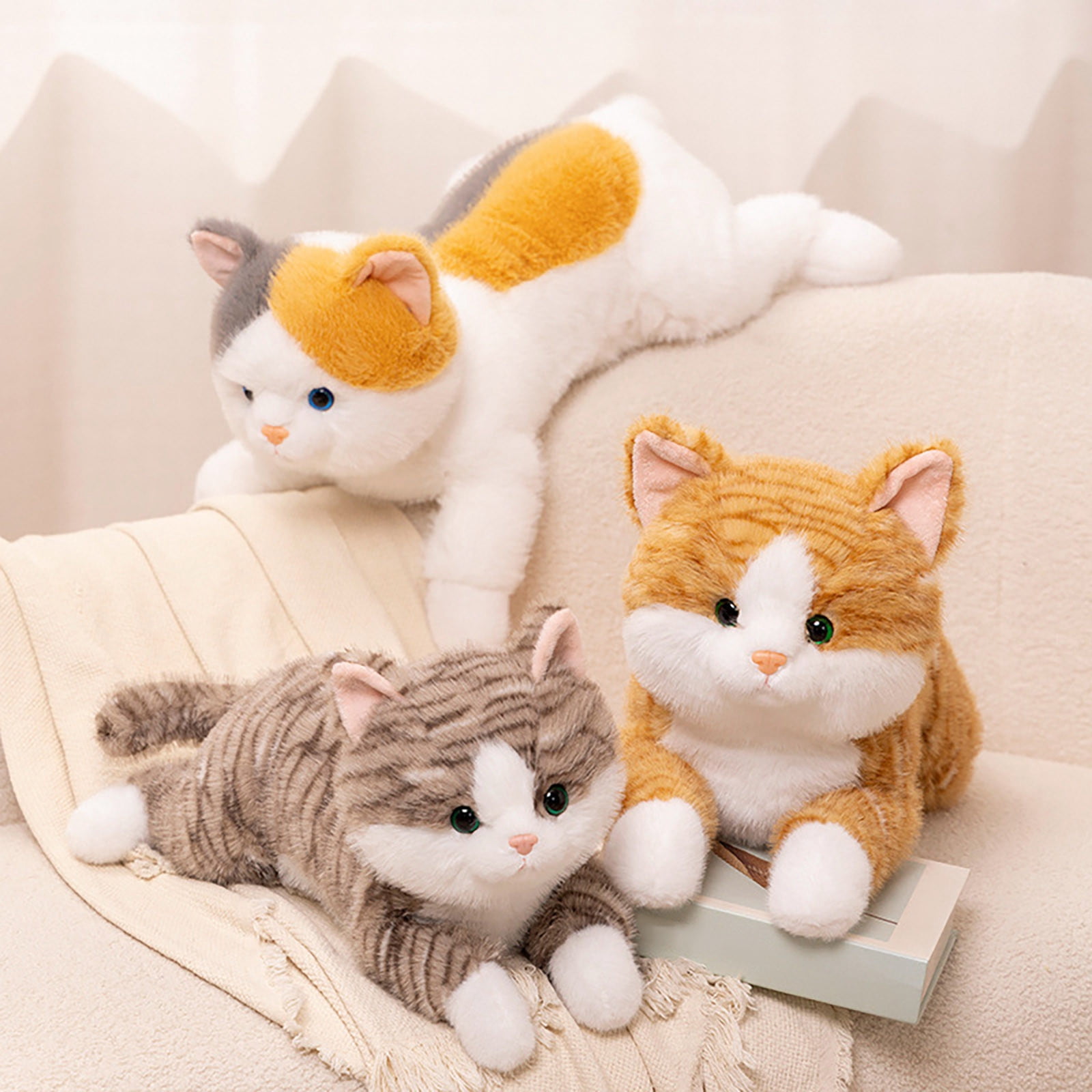 Weighted Cat Stuffed Animal Realistic Stuffed Cat Toy Throw Pillow Soft and Cuddly Weighted Cat Stuffed Animal for Stress Relief and Comfort,yellow