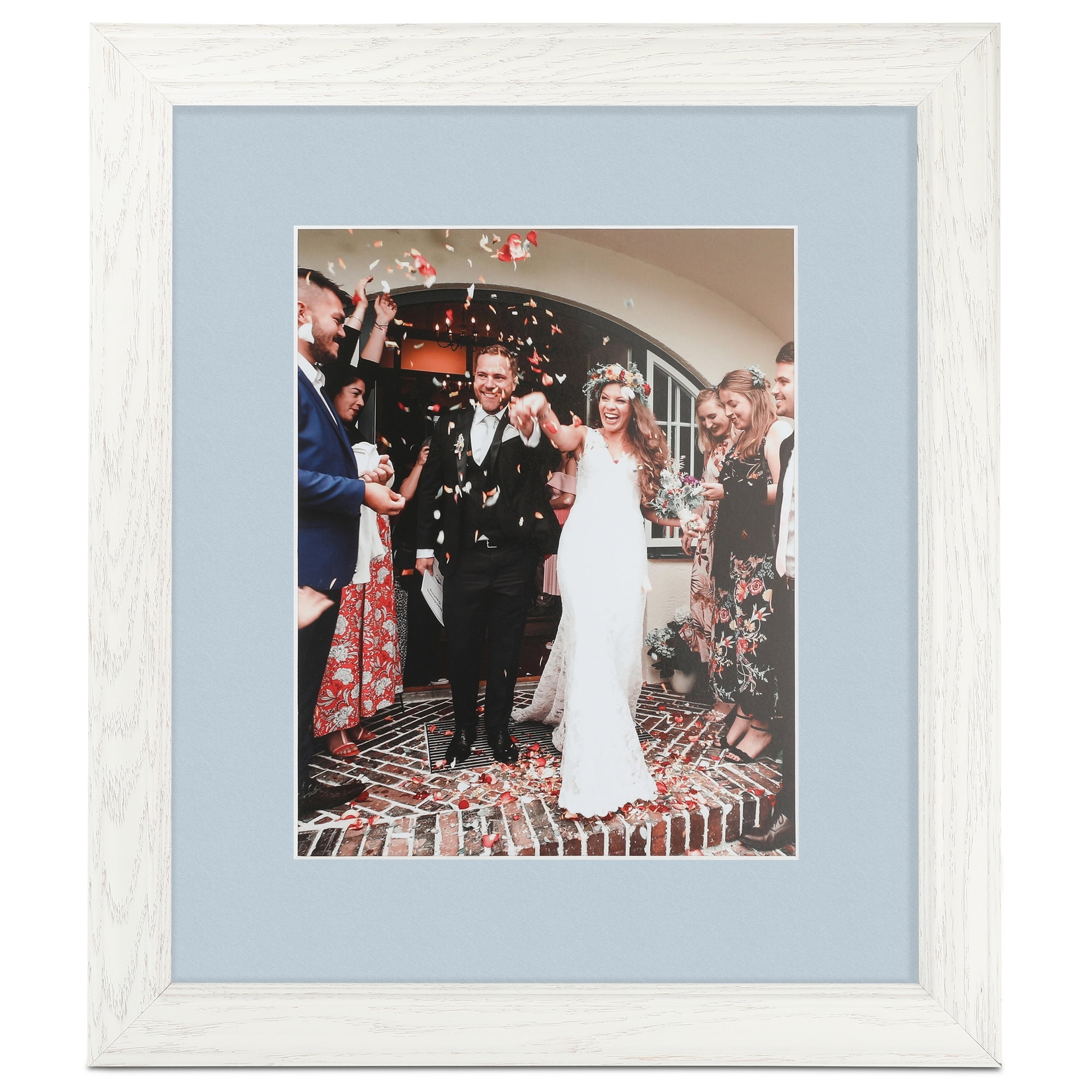ArtToFrames 22x28" Matted Picture Frame with 18x24" Single Mat Photo Opening Framed in 1.25" Off White Wash on Ash and 2" Baby Blue Mat (FWM-4098-22x28)