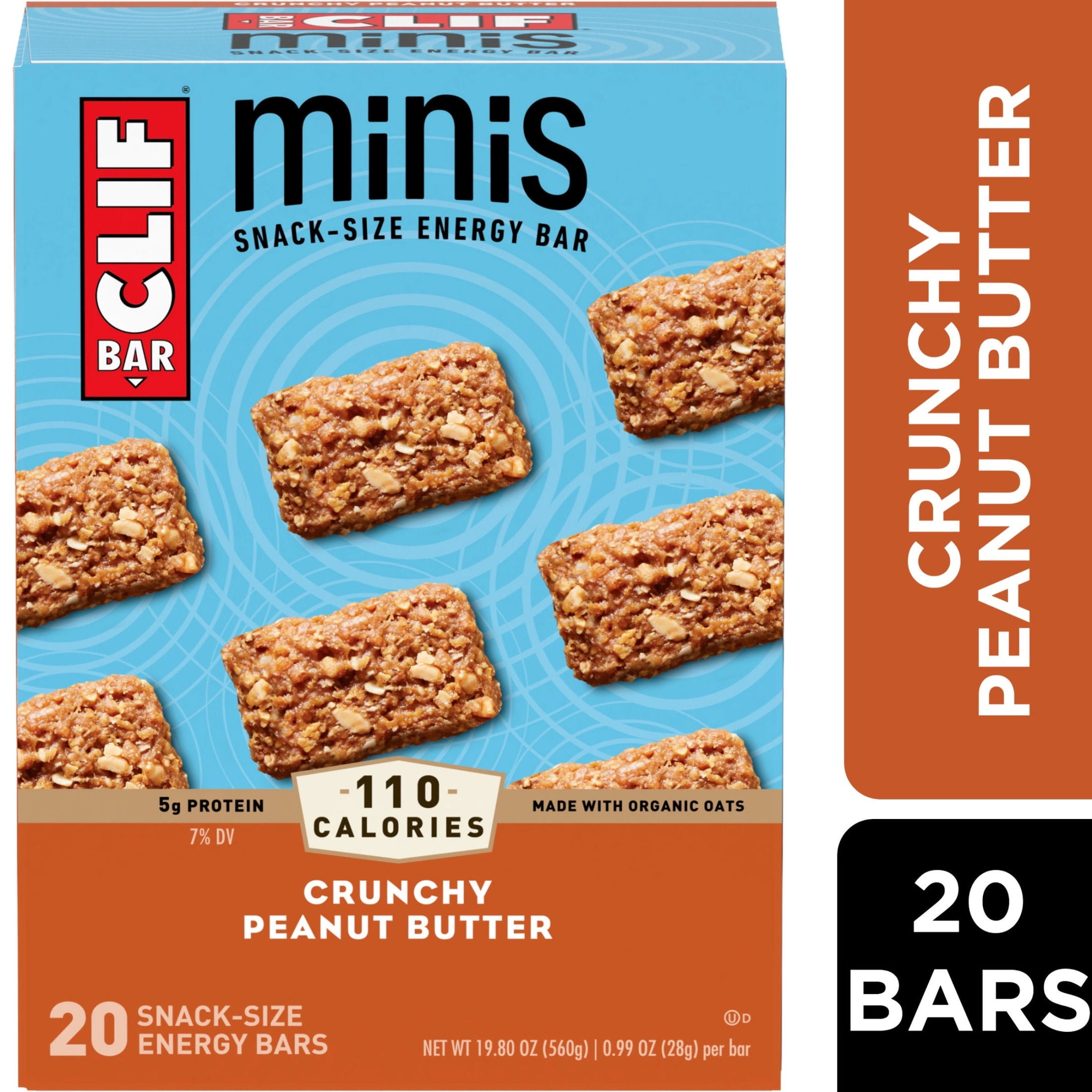 CLIF BAR Minis Crunchy Peanut Butter Flavor Snack-Size Energy Bars, 20ct