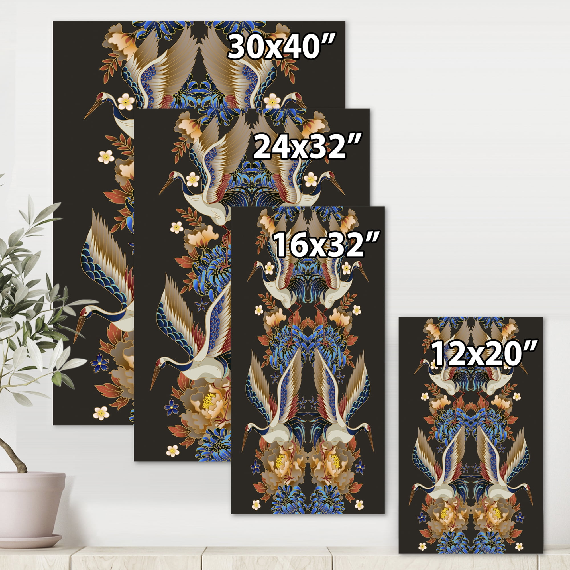 Designart ' Chinoiserie With Peonies and Birds IX ' Traditional Canvas Wall Art Print