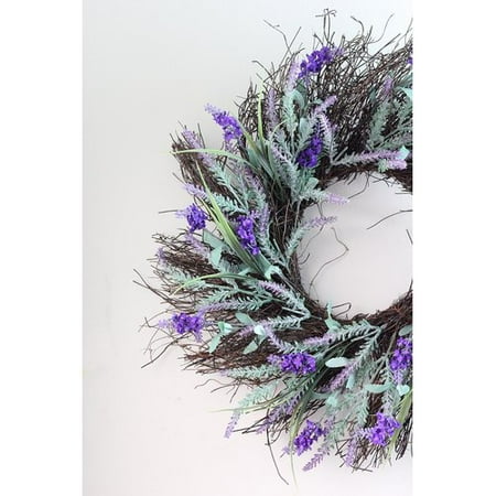 - August Grove Blooming Artificial 22'' Lavender and Heather on a Spiral Vine Wreath