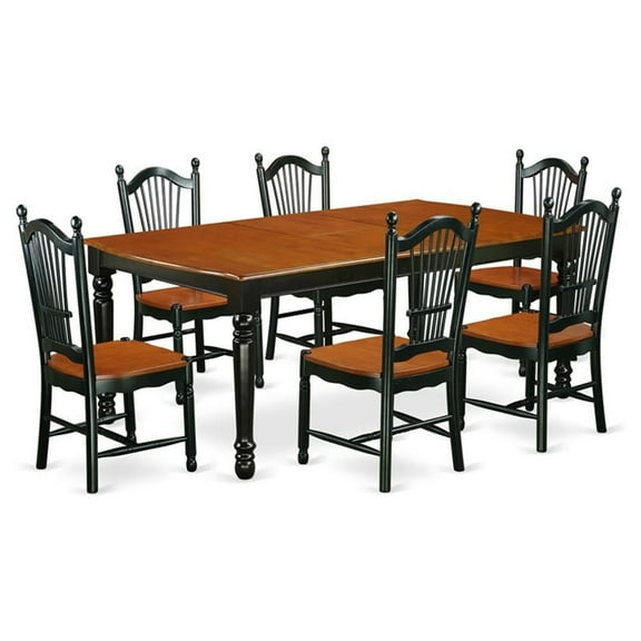 East West Furniture Dining Room Set Black & Cherry, DOVE7-BCH-W