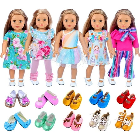 ZITA ELEMENT 18 Inch Girl Doll Clothes Outfits Lot 7 Items, 5 Daily Costumes Clothes   2 Random Style Doll Shoes for 18 Inch Doll Accessories