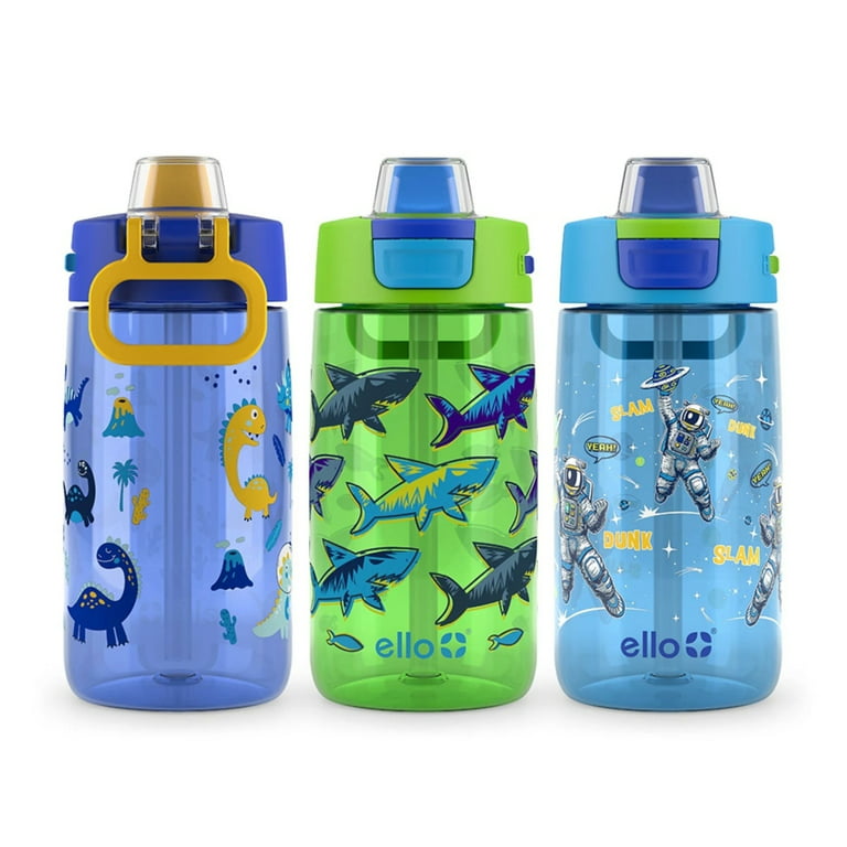 Ello Kids Leak-Proof Tritan Water Bottles, 14oz, Action World (3 Pack) 