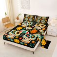 thumbnail image 2 of Homewish Folk Art Sugar Skull Bed Sheets for Women, Retro Boho Daisy Floral Full Size Sheets, 4-Piece, 1 Flat Sheet, 1 Fitted Sheet and 2 Pillowcases, 2 of 5