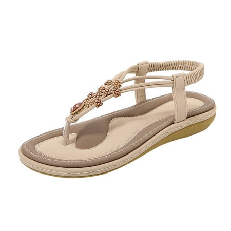

Womens Sandals Women Ladies String Bead Casual Elastic Band Bohemian Beach Shoes Sandals Women S Sandals Pu Beige 41