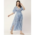 thumbnail image 3 of Moomaya Printed Long Dress For Women, V-Neck Short Sleeve Sheer Coverup Maxi Dresses, 3 of 8