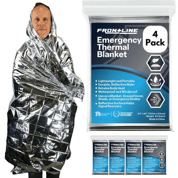 Frontline 4-Pack Mylar Emergency Blankets Thermal Space Blanket
