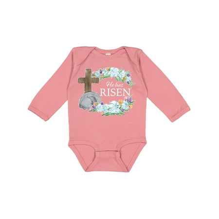 

Inktastic Easter He Has Risen with Cross and Flowers Gift Baby Boy or Baby Girl Long Sleeve Bodysuit