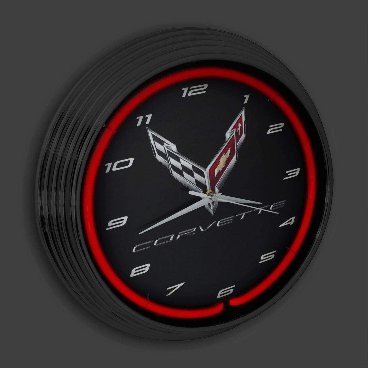 C8 Corvette Clock - 15" Neon Wall Clock with C8 Crossed Flags Logo