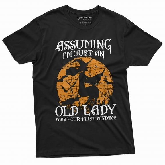 Halloween Funny old lady witch T-shirt witch on the stick funny grandma mom wife tee shirt