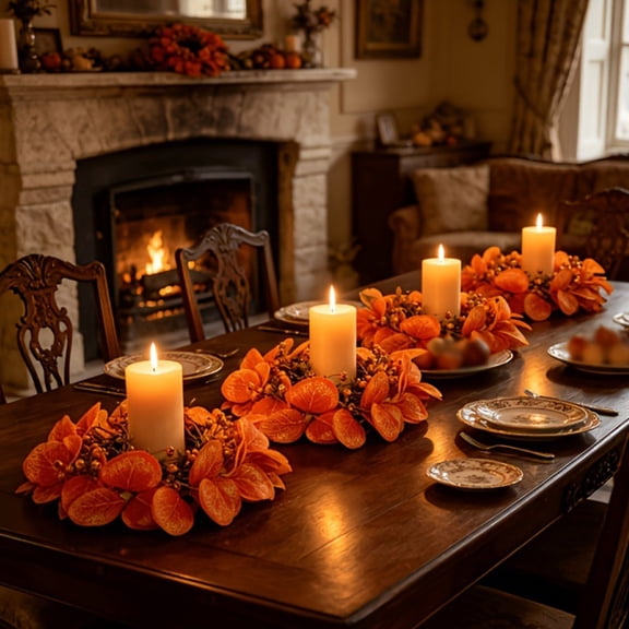 Aurorax Fall Candle Ring Wreath,Fall Candle Holders with Berries 10 inch Farmhouse Thanksgiving Harvest Decor Table Centerpiece Orange