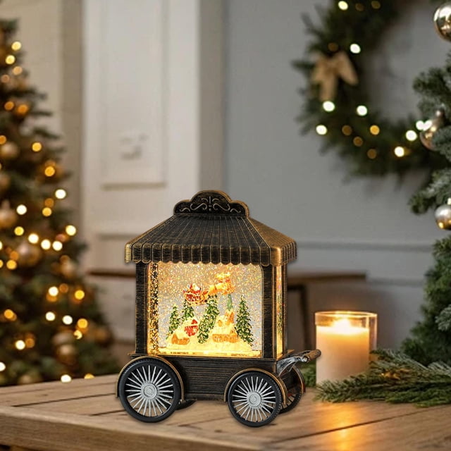 Elodie Boîte à Musique de Noël en Forme de Boule de Neige Pailletée pour Centre de Table Intérieur Cerf