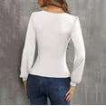 thumbnail image 6 of Womens Bodysuit Long Sleeve V Neck Body Suit For Women Puff Sleeve Ribbed Bodysuits Shirts White M, 6 of 8